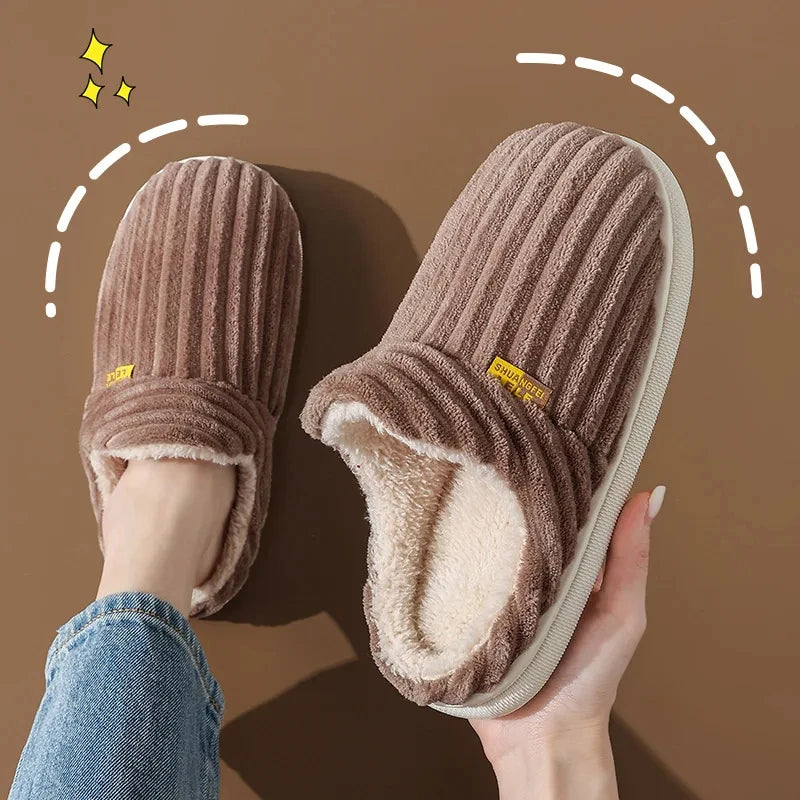 Evshine Fuzzy Winter Slippers – Warm Plush Cotton Indoor Shoes