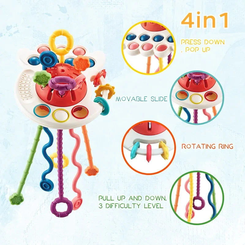 Sensory Montessori Silicone Octopus Pull String Toy