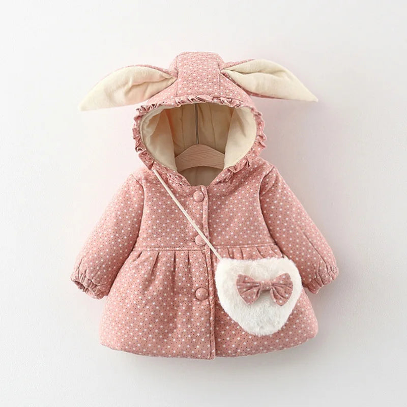 Cute Rabbit Ear Hooded Winter Jacket for Girls