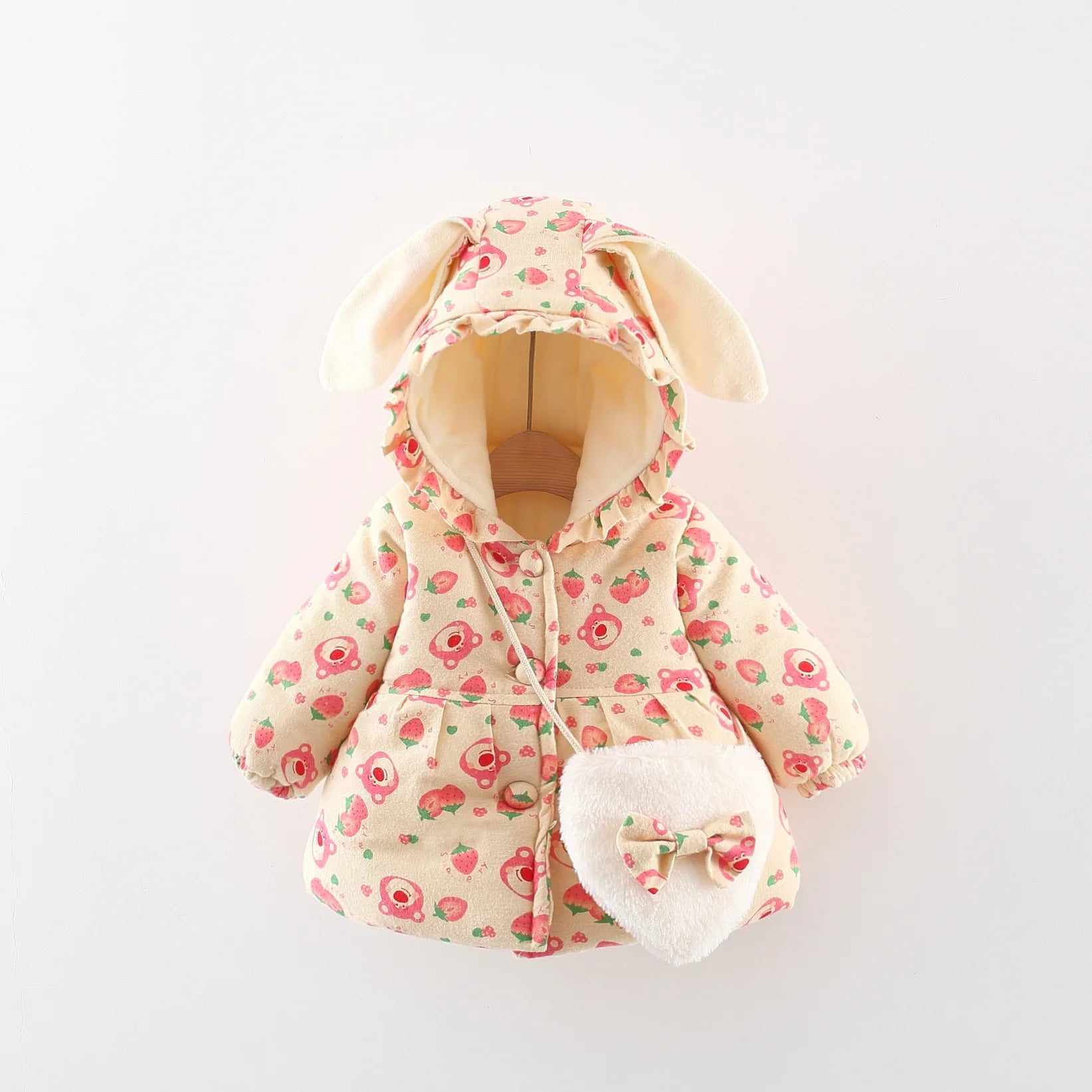 Cute Rabbit Ear Hooded Winter Jacket for Girls