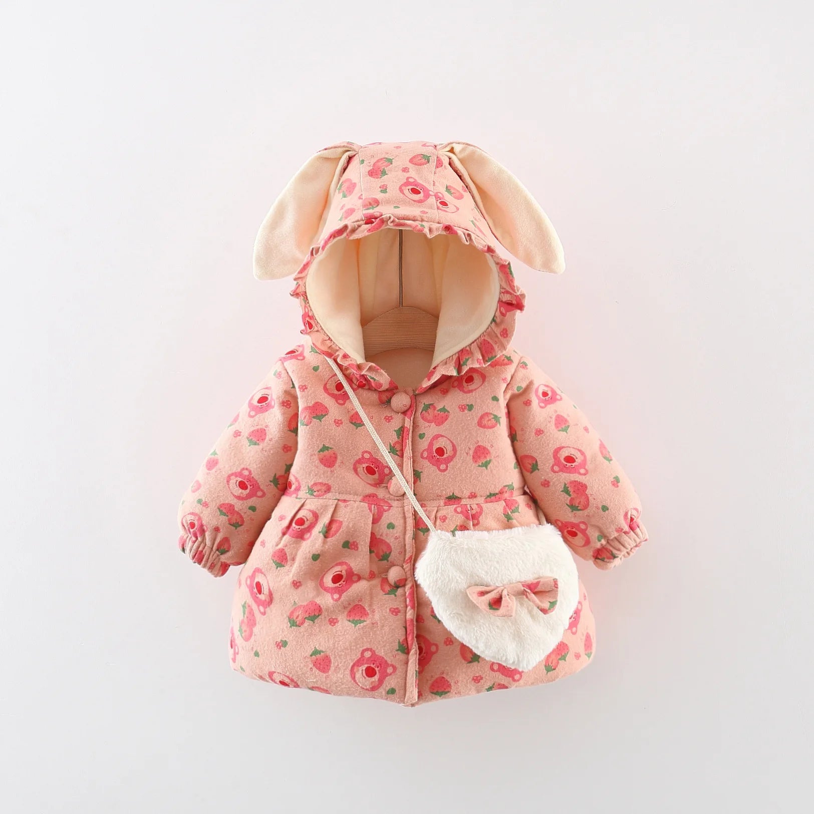 Cute Rabbit Ear Hooded Winter Jacket for Girls