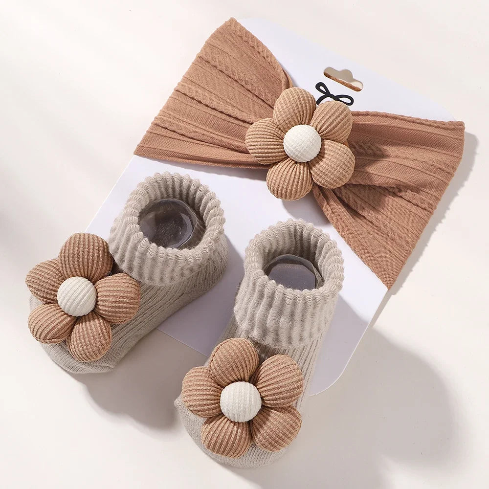 2PCS Baby Girl Flower Headband & Sock Set