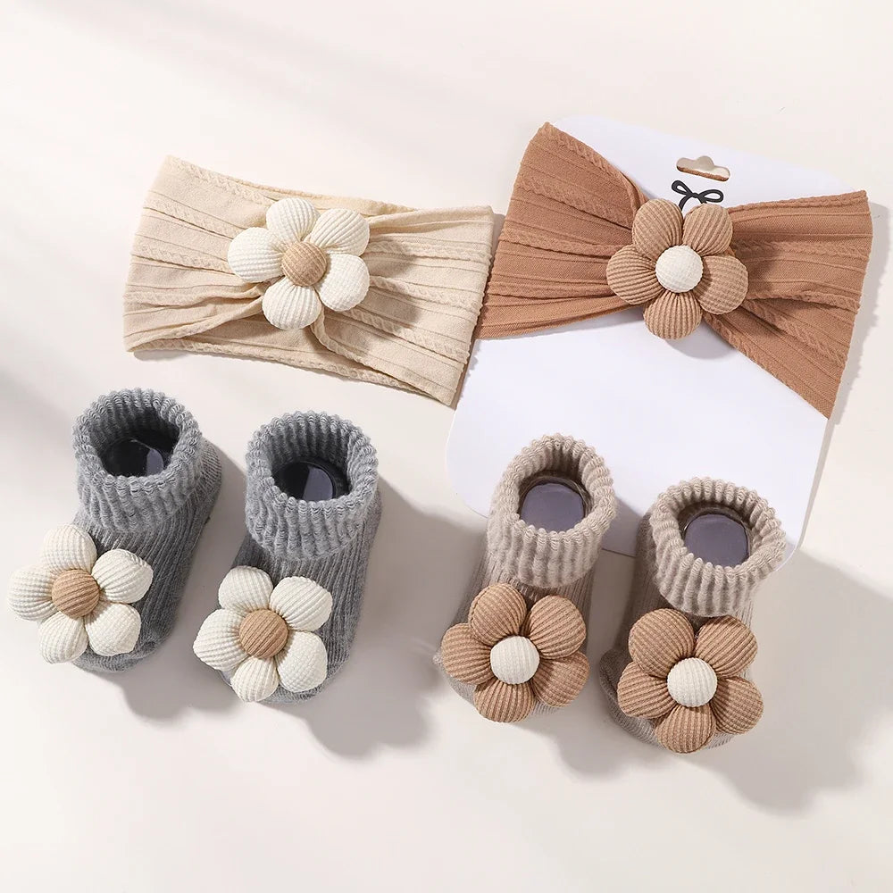 2PCS Baby Girl Flower Headband & Sock Set