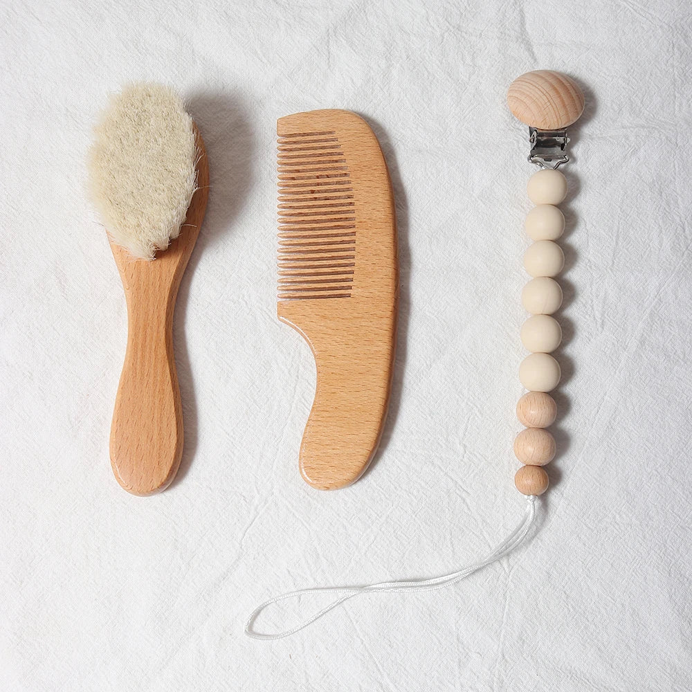 Natural Wooden Baby Hair Brush & Comb Gift Set