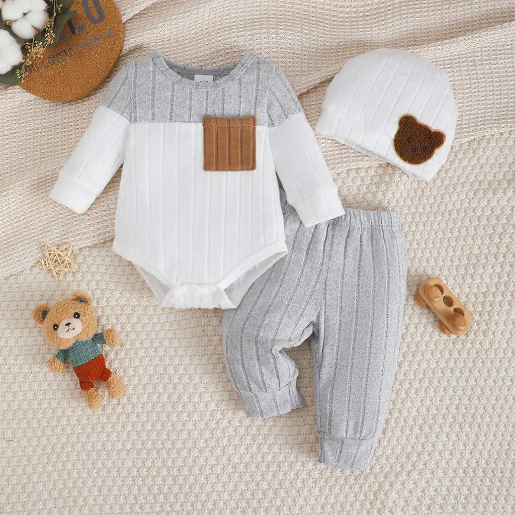 Color Block Baby Boy 3-Piece Outfit Set (Bodysuit, Pants & Hat)