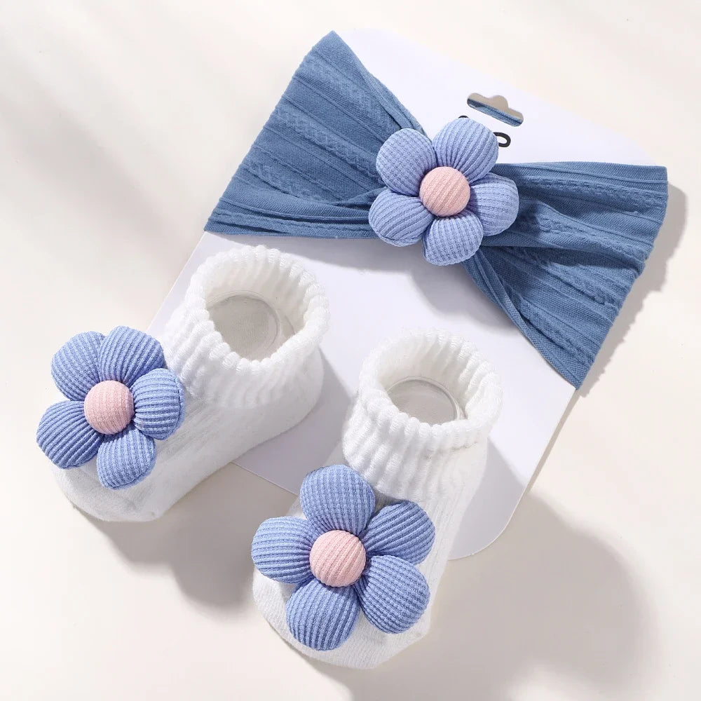 2PCS Baby Girl Flower Headband & Sock Set