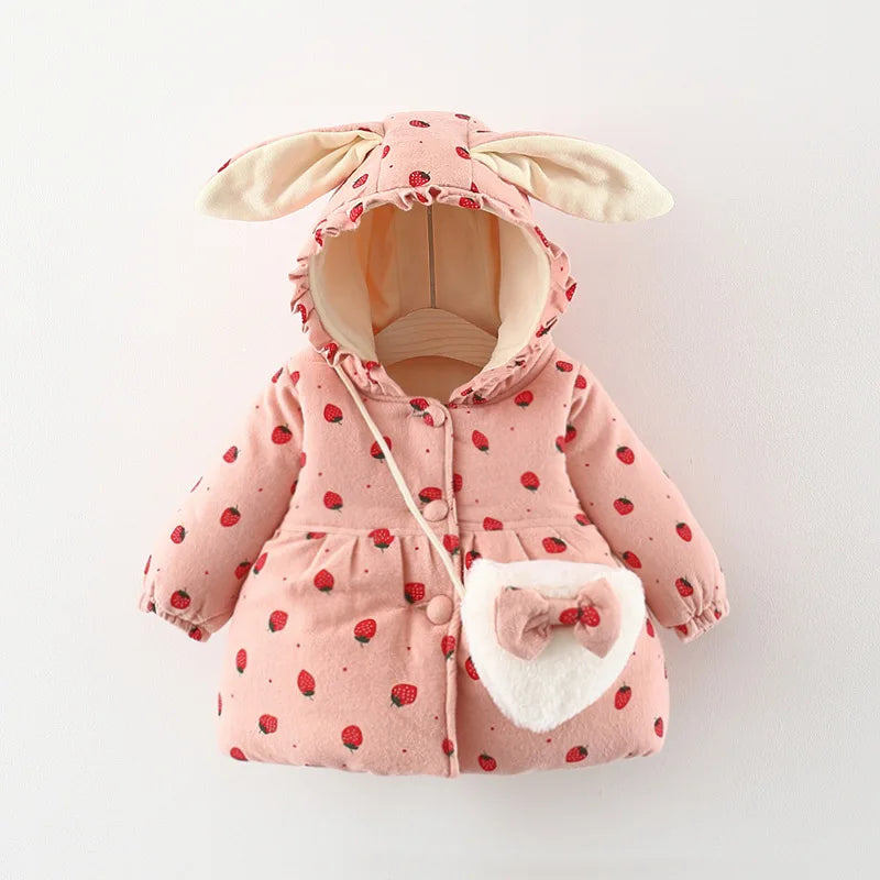 Cute Rabbit Ear Hooded Winter Jacket for Girls