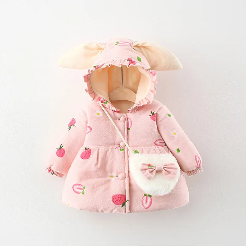 Cute Rabbit Ear Hooded Winter Jacket for Girls