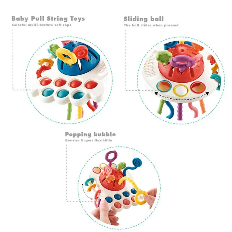 Sensory Montessori Silicone Octopus Pull String Toy