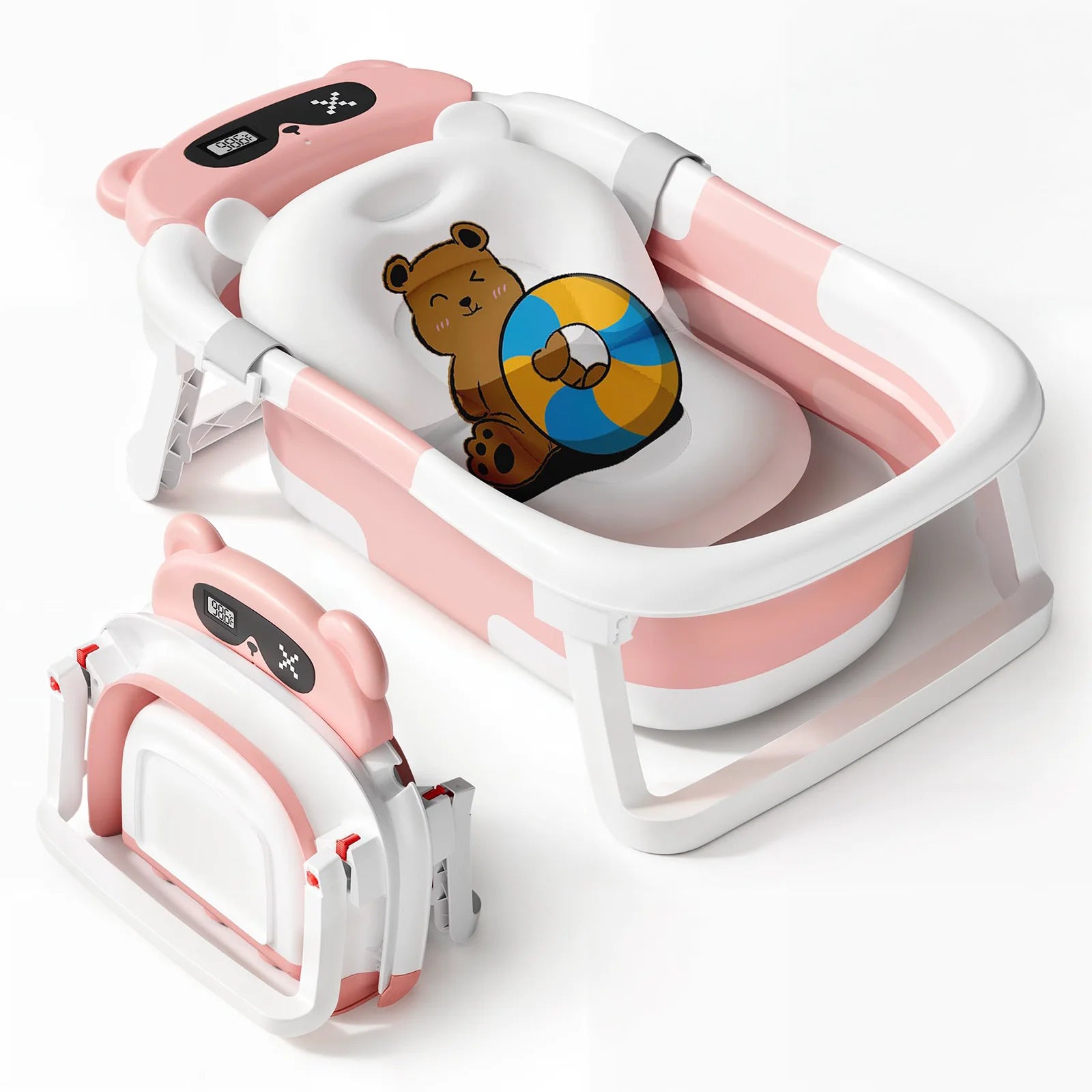 Foldable Baby Bathtub with Soft Cushion & Thermometer