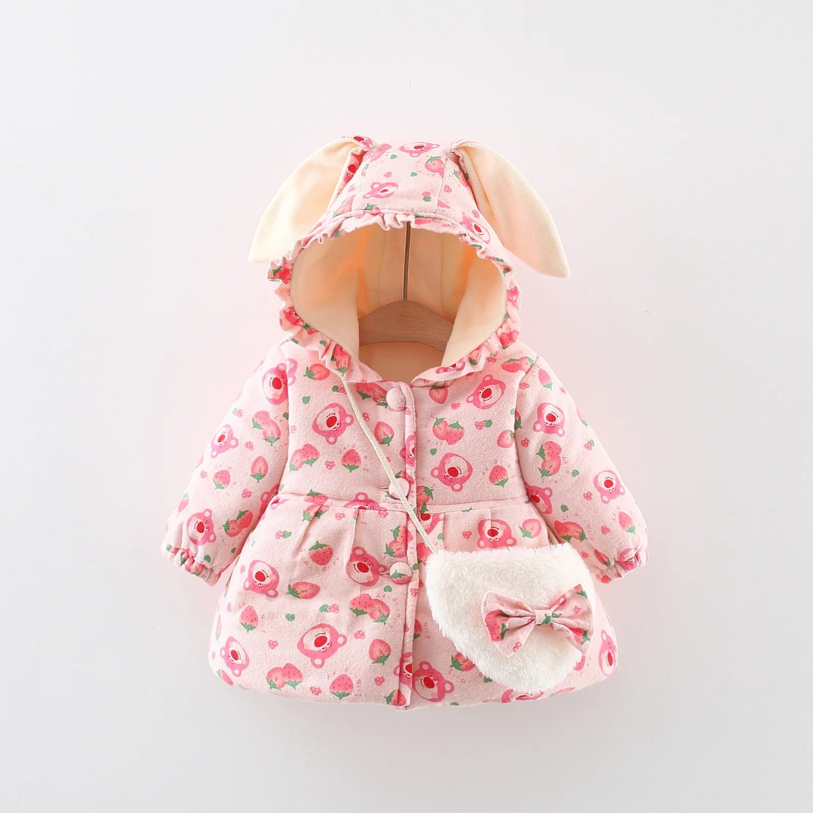 Cute Rabbit Ear Hooded Winter Jacket for Girls