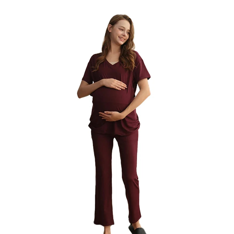 Maternity Nursing Pajama Set – Short Sleeve Top, Shorts & Pants