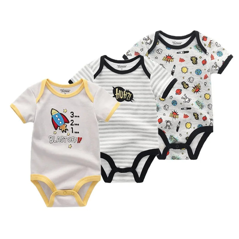 Adorable 3-Piece Cotton Baby Bodysuit Set – Soft, Cute & Comfy for Little Ones