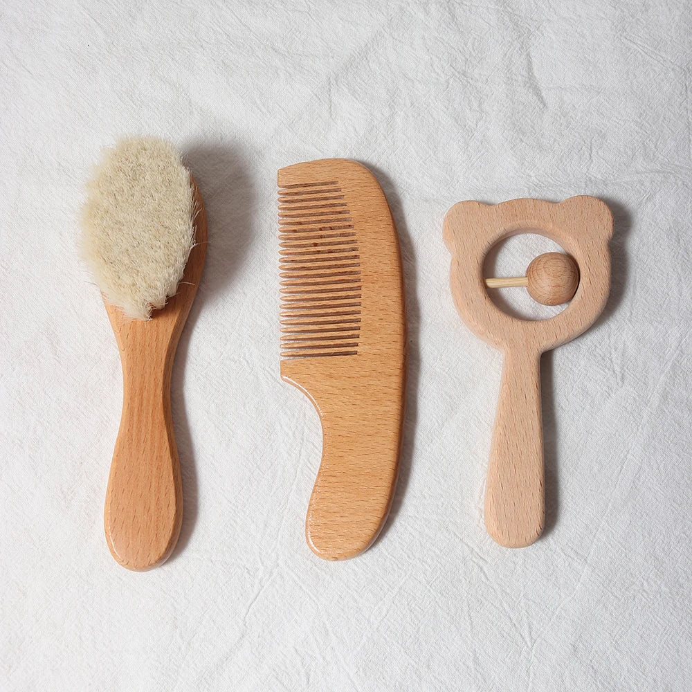 Natural Wooden Baby Hair Brush & Comb Gift Set