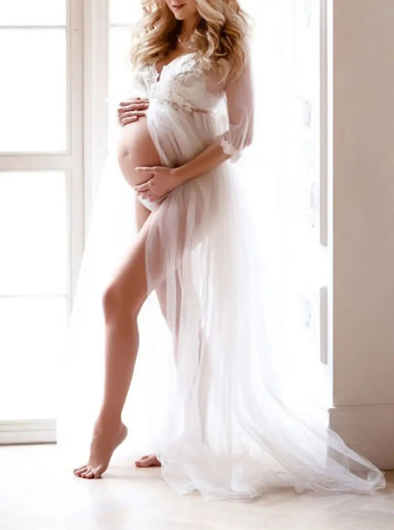 Elegant White Maternity Photoshoot Dress
