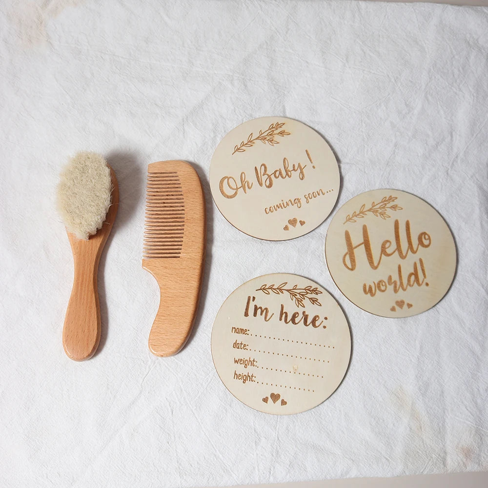 Natural Wooden Baby Hair Brush & Comb Gift Set
