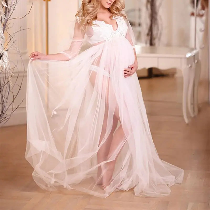 Elegant White Maternity Photoshoot Dress