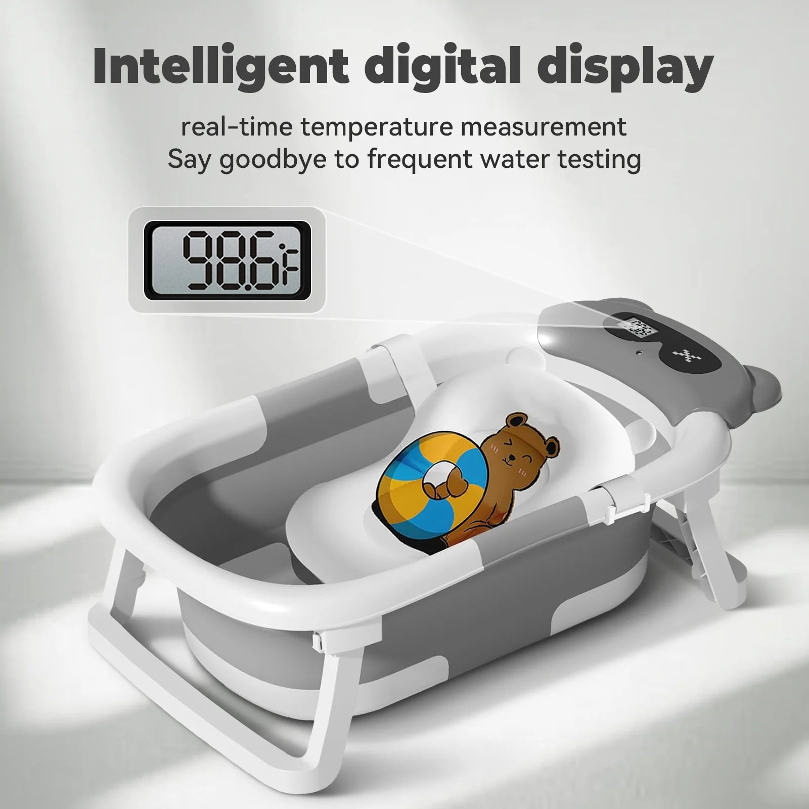 Foldable Baby Bathtub with Soft Cushion & Thermometer