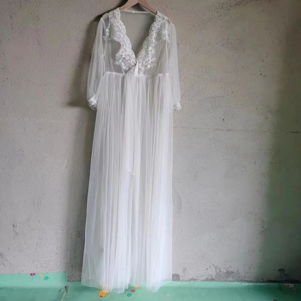 Elegant White Maternity Photoshoot Dress