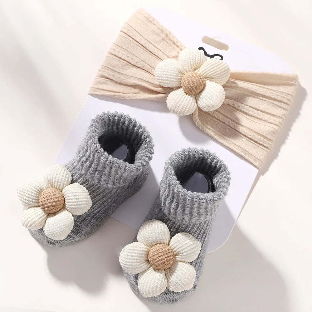 2PCS Baby Girl Flower Headband & Sock Set
