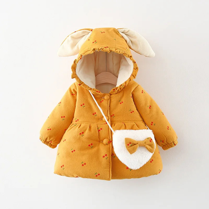 Cute Rabbit Ear Hooded Winter Jacket for Girls
