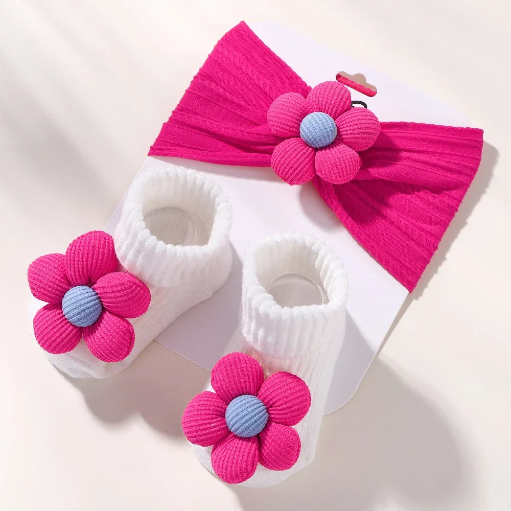2PCS Baby Girl Flower Headband & Sock Set