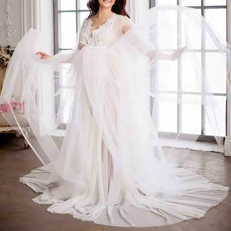 Elegant White Maternity Photoshoot Dress