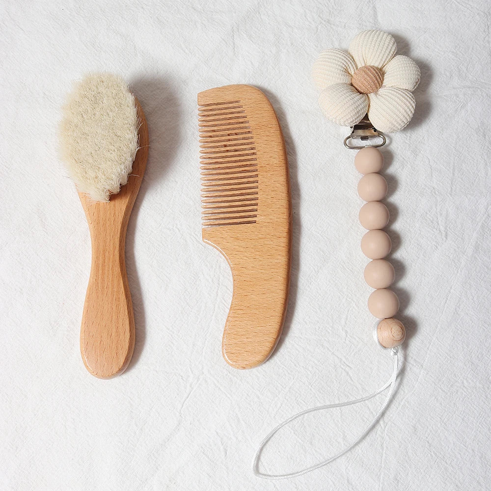 Natural Wooden Baby Hair Brush & Comb Gift Set