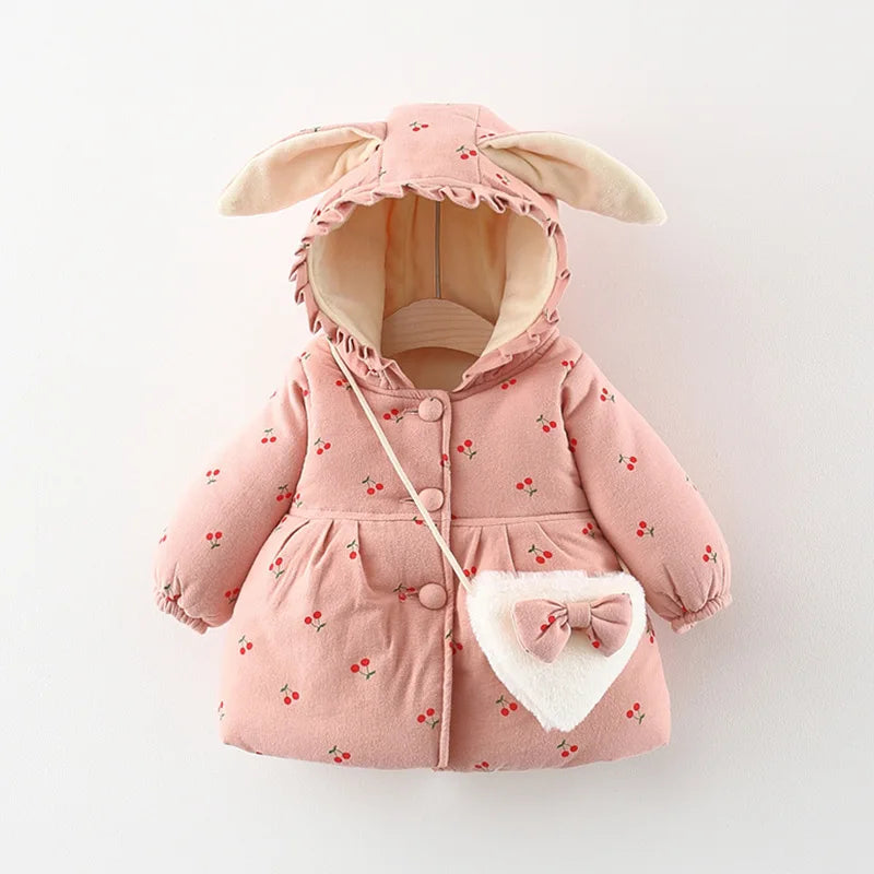 Cute Rabbit Ear Hooded Winter Jacket for Girls