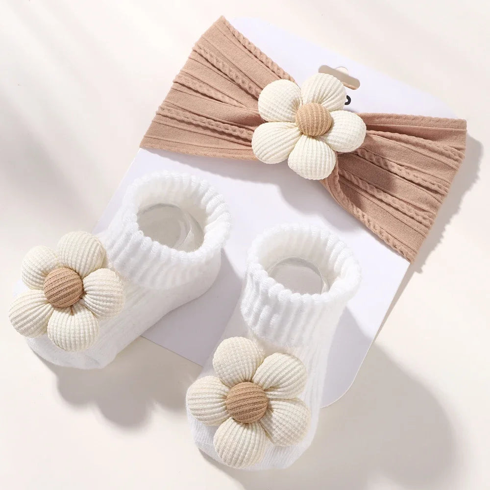 2PCS Baby Girl Flower Headband & Sock Set