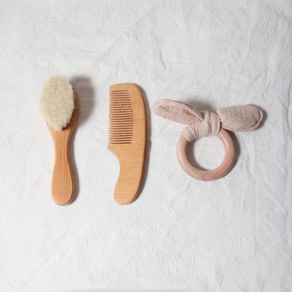 Natural Wooden Baby Hair Brush & Comb Gift Set