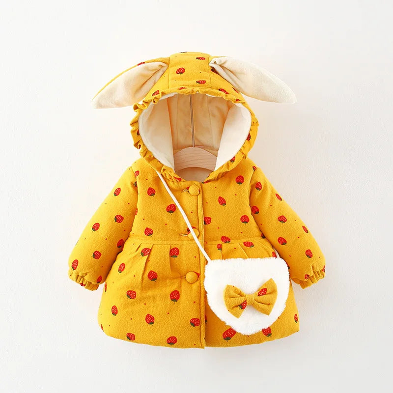 Cute Rabbit Ear Hooded Winter Jacket for Girls