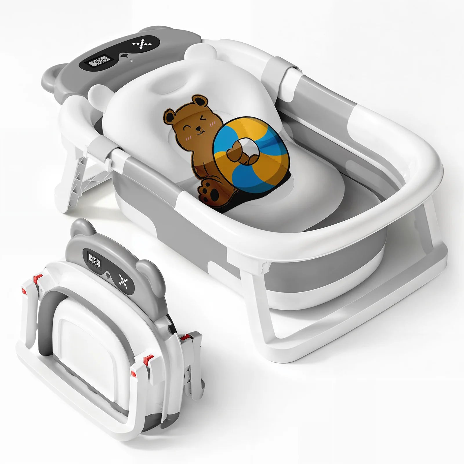 Foldable Baby Bathtub with Soft Cushion & Thermometer