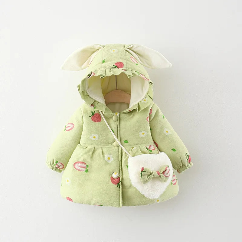 Cute Rabbit Ear Hooded Winter Jacket for Girls