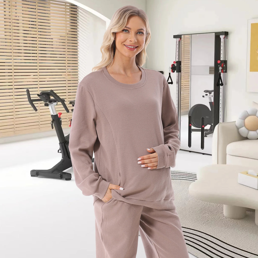 Autumn Long Sleeve Maternity Nursing Tee – Stylish Breastfeeding Top