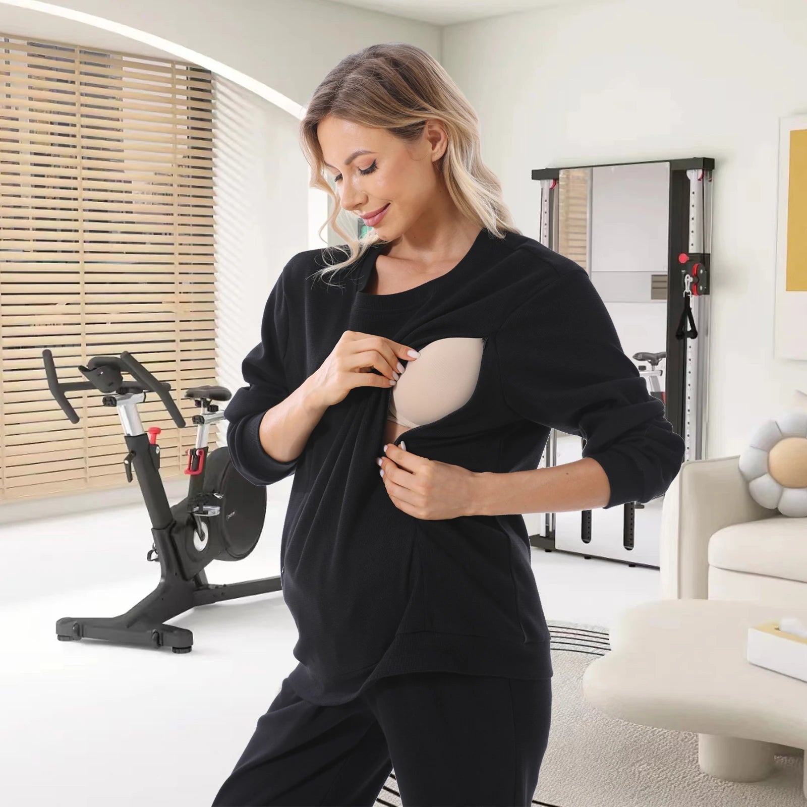 Autumn Long Sleeve Maternity Nursing Tee – Stylish Breastfeeding Top