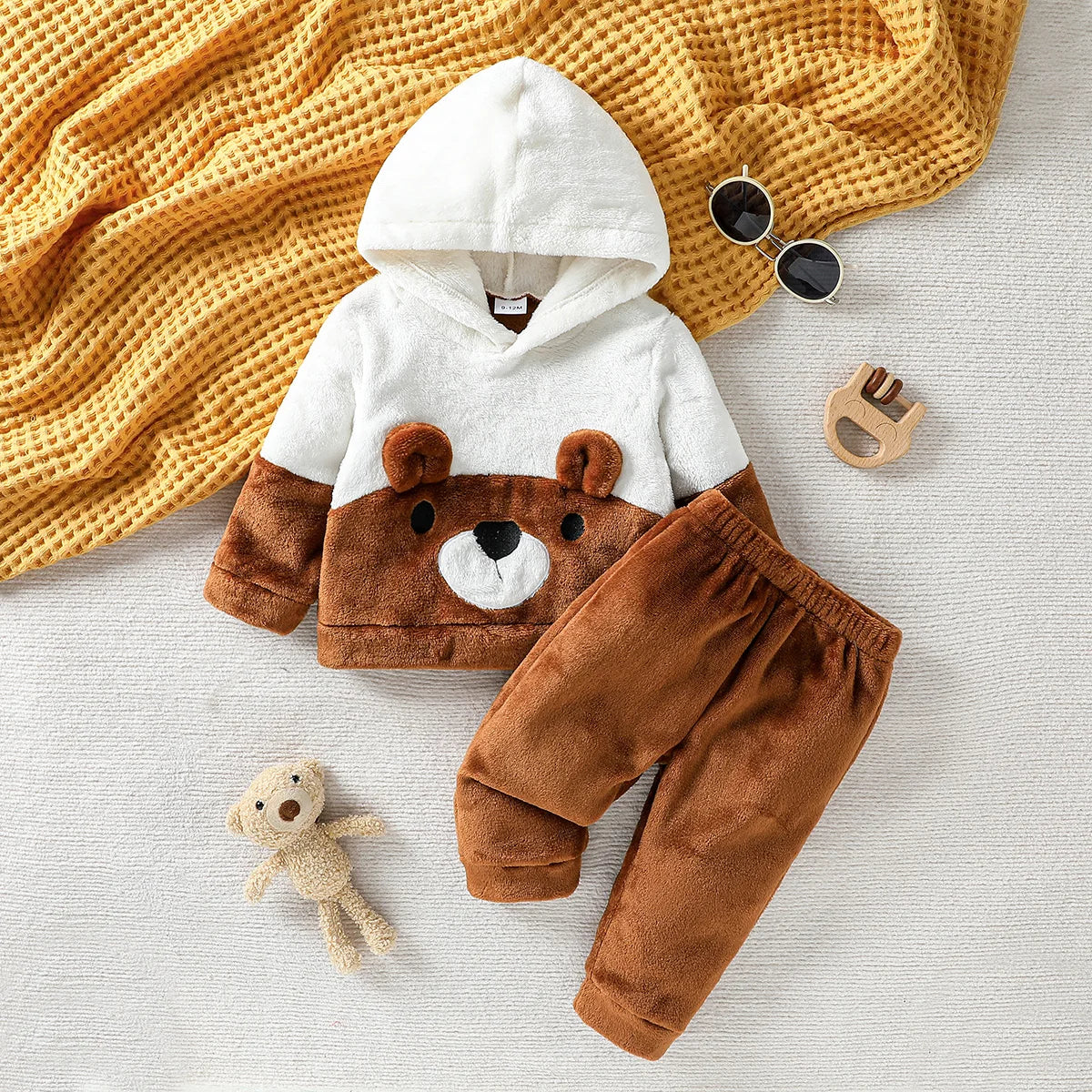 Baby Winter Plush Outfit – 2PCS Hoodie Set (0–12M)