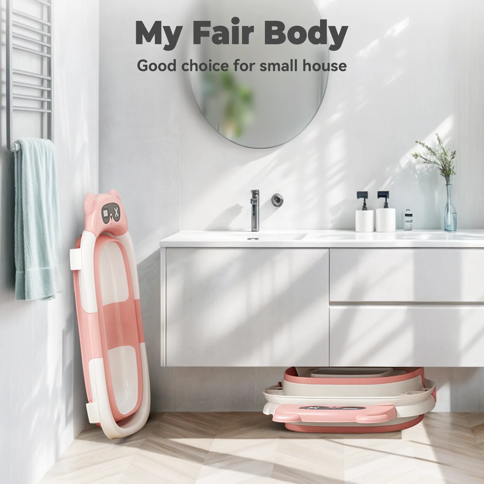 Foldable Baby Bathtub with Soft Cushion & Thermometer