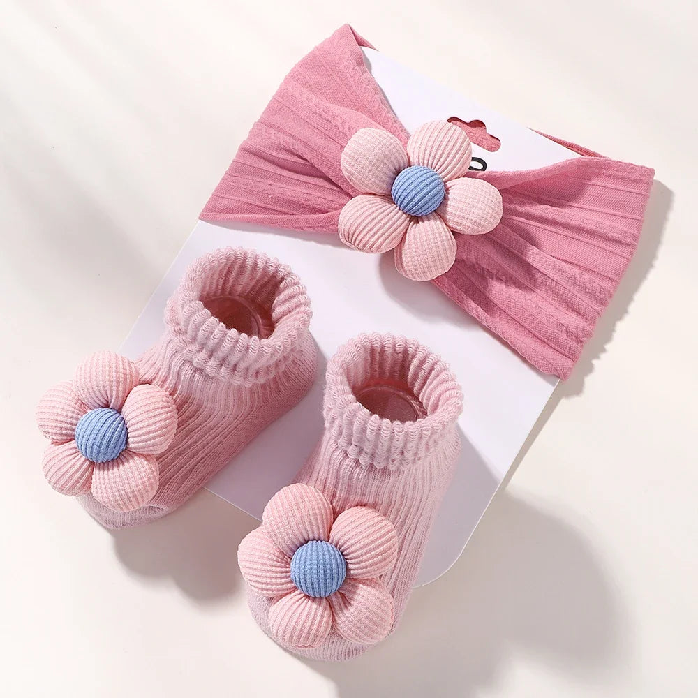 2PCS Baby Girl Flower Headband & Sock Set