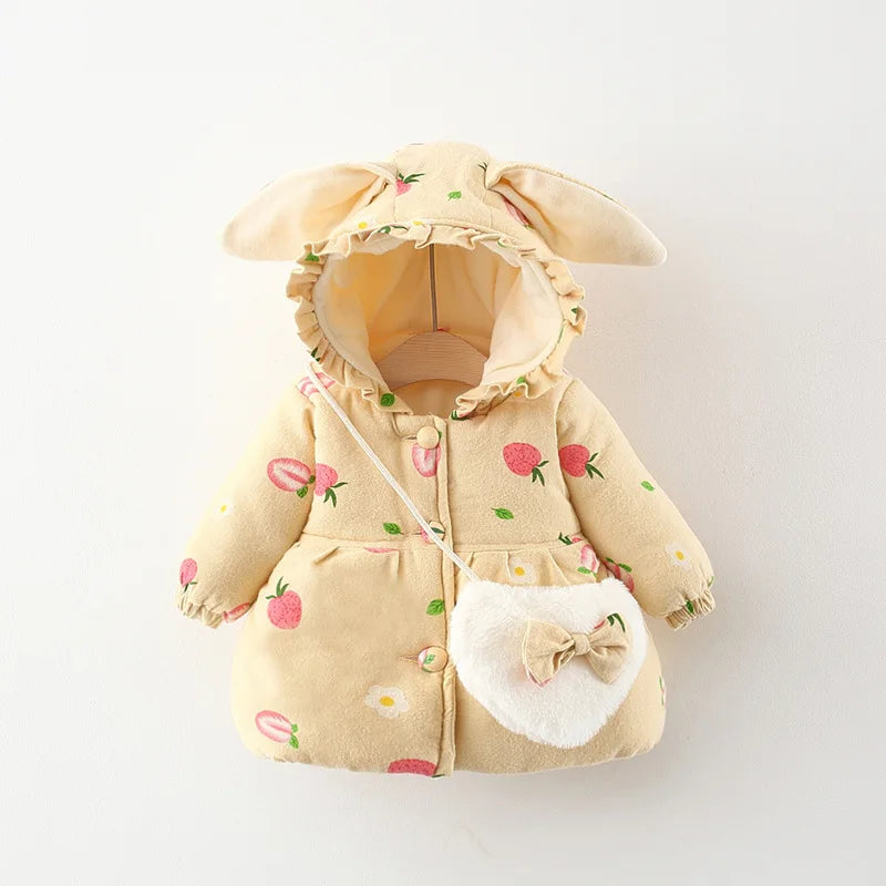 Cute Rabbit Ear Hooded Winter Jacket for Girls