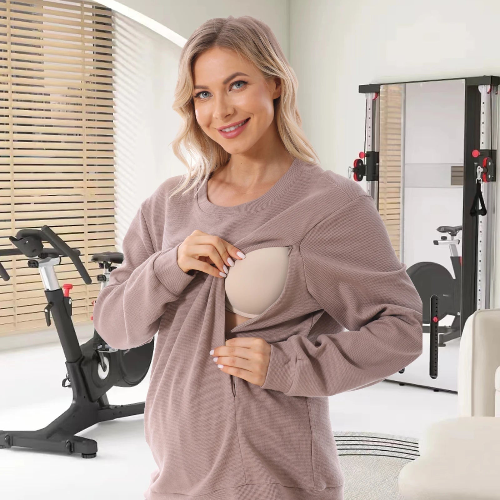 Autumn Long Sleeve Maternity Nursing Tee – Stylish Breastfeeding Top