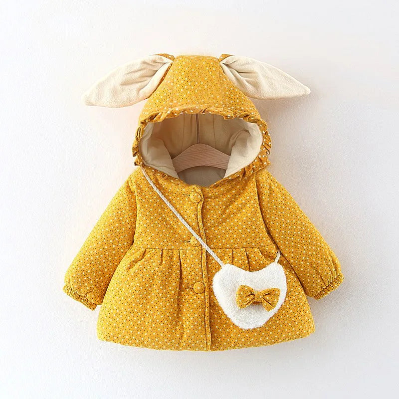 Cute Rabbit Ear Hooded Winter Jacket for Girls