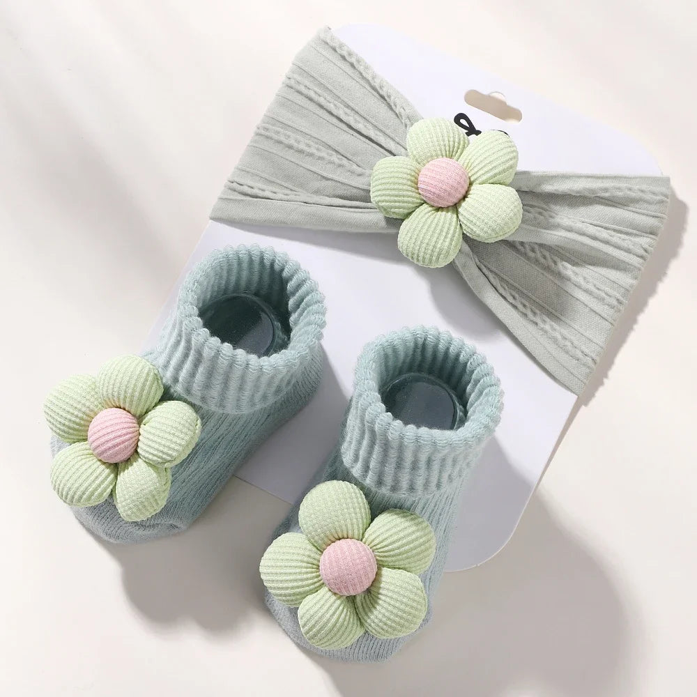 2PCS Baby Girl Flower Headband & Sock Set